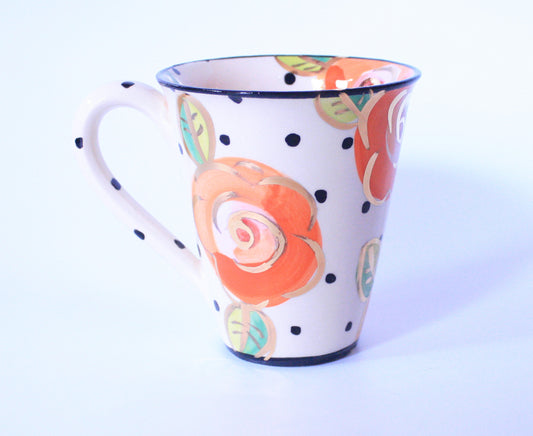 Large Mug Polka Dot Roses Orange - MaryRoseYoung