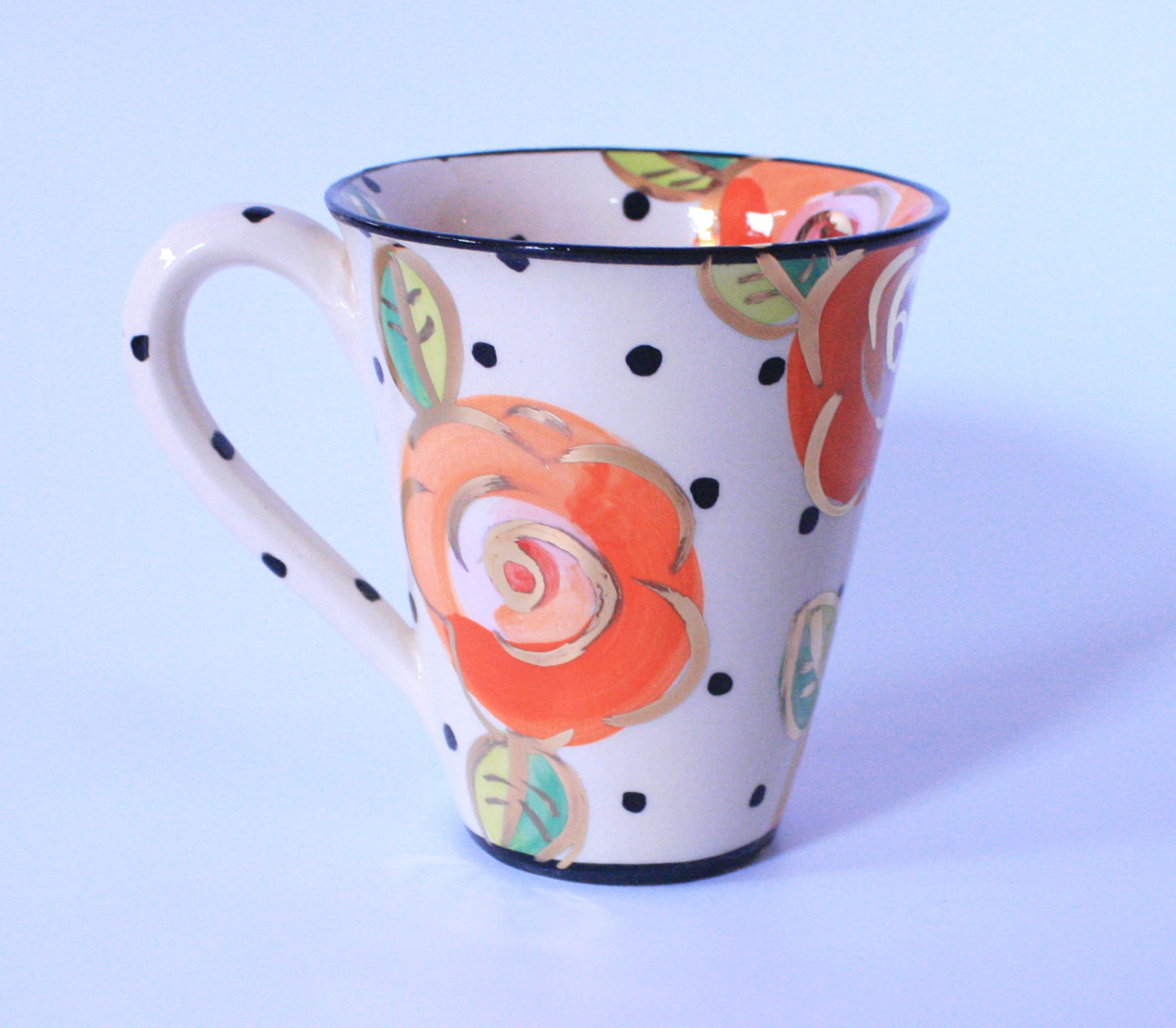 Large Mug Polka Dot Roses Orange - MaryRoseYoung