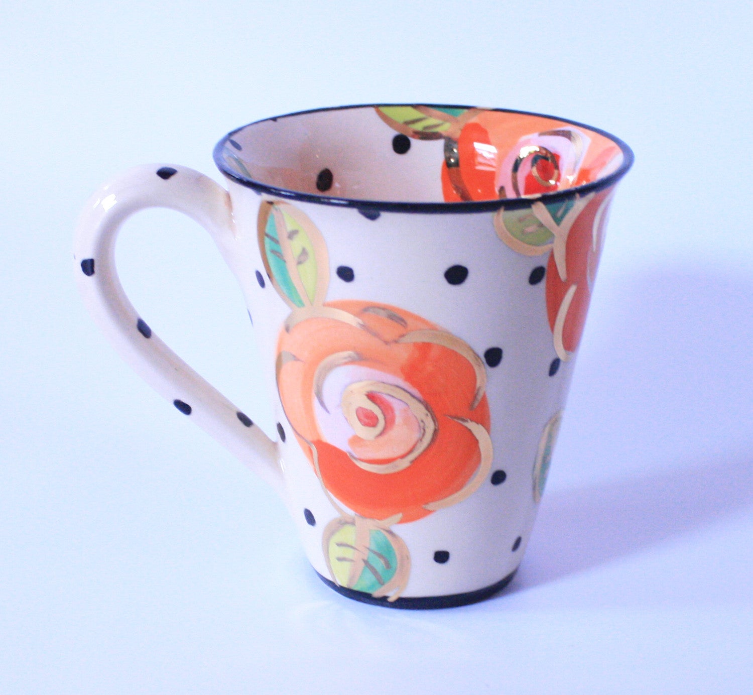 Large Mug Polka Dot Roses Orange - MaryRoseYoung