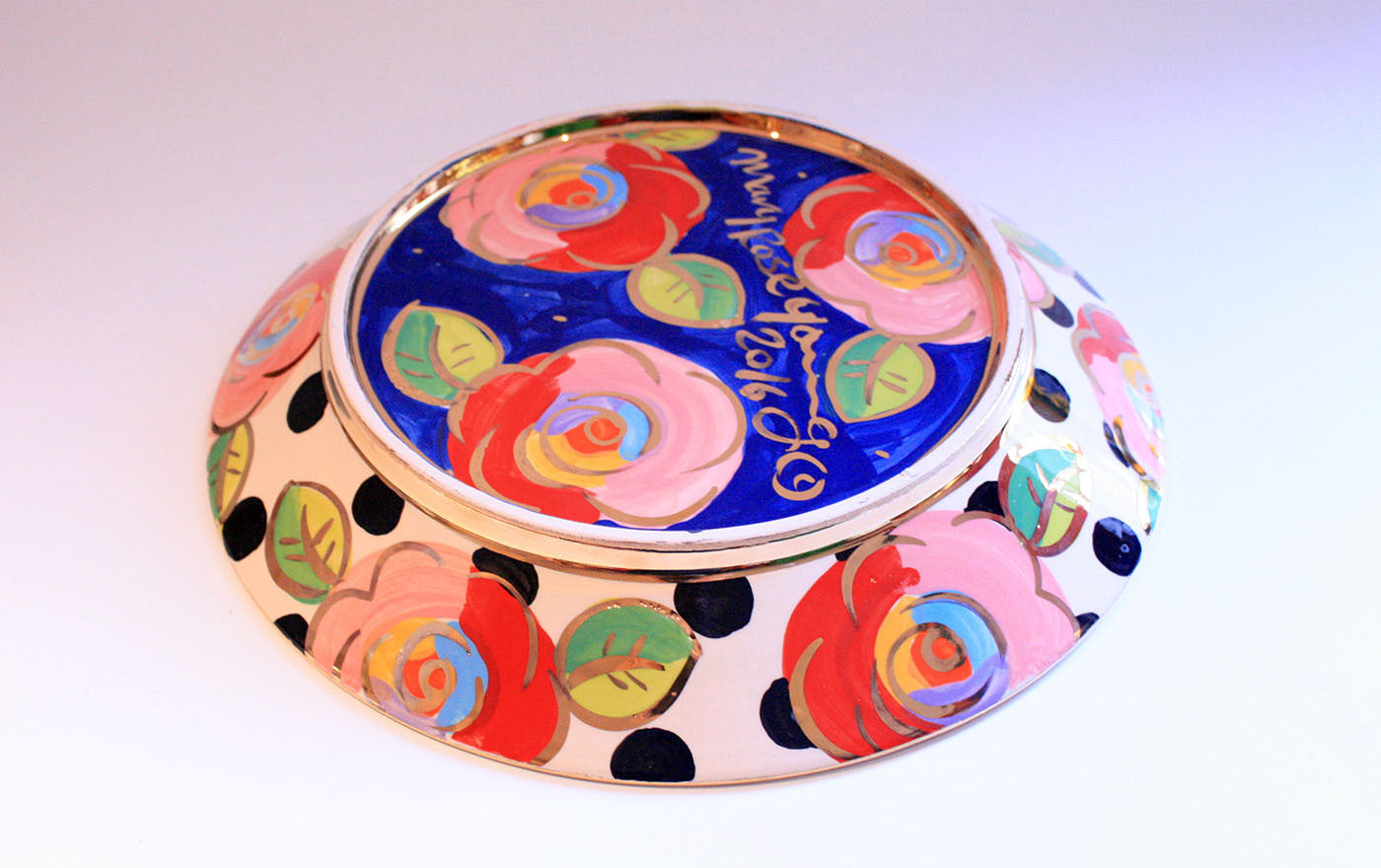 Dinner Plate Roses Dark Blue and Black Dots - MaryRoseYoung