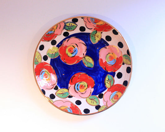 Dinner Plate Roses Dark Blue and Black Dots - MaryRoseYoung