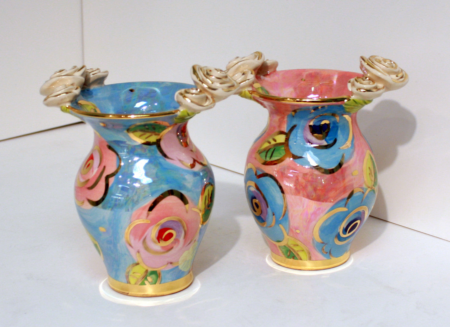 Posy Vase with Blue/Pink Roses - MaryRoseYoung