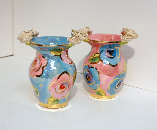 Posy Vase with Blue/Pink Roses - MaryRoseYoung