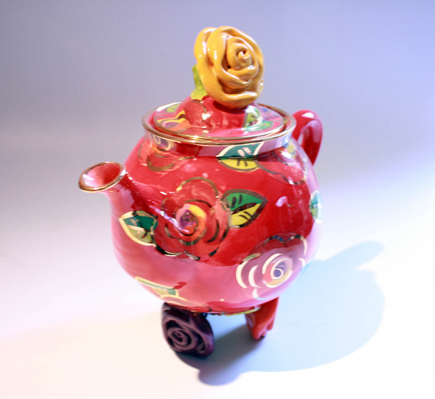 Rose Footed Teapot New Red New Rose - MaryRoseYoung