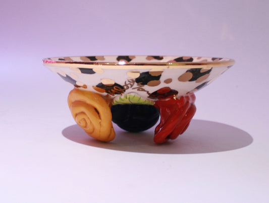 Rose Footed Dish Black/Gold Leopard - MaryRoseYoung