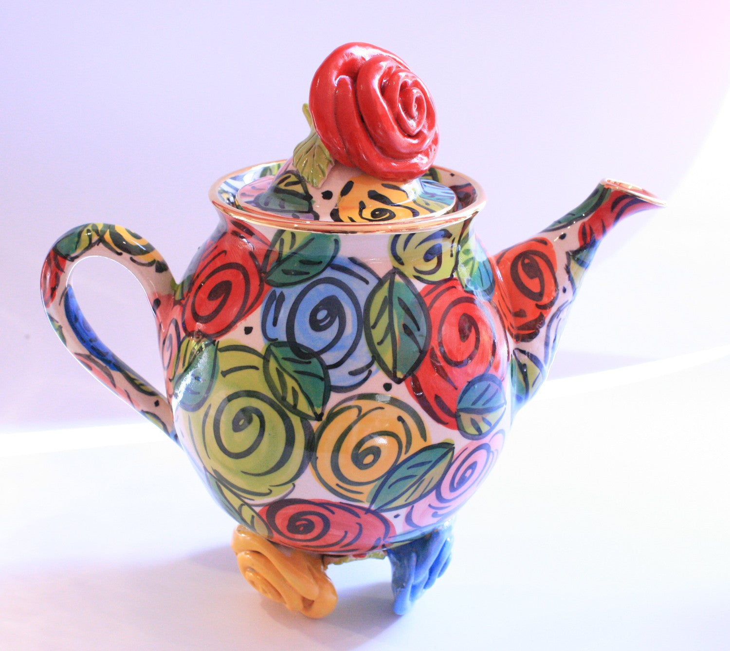 Rose Footed Teapot Original Rose Design - MaryRoseYoung