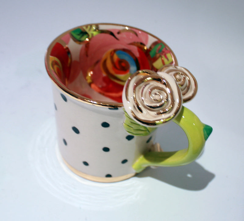 Rose Handled Mug Polka Dots with Red Roses In - MaryRoseYoung