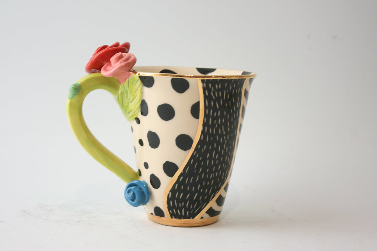 Rose Handled Mug in Patchwork - MaryRoseYoung