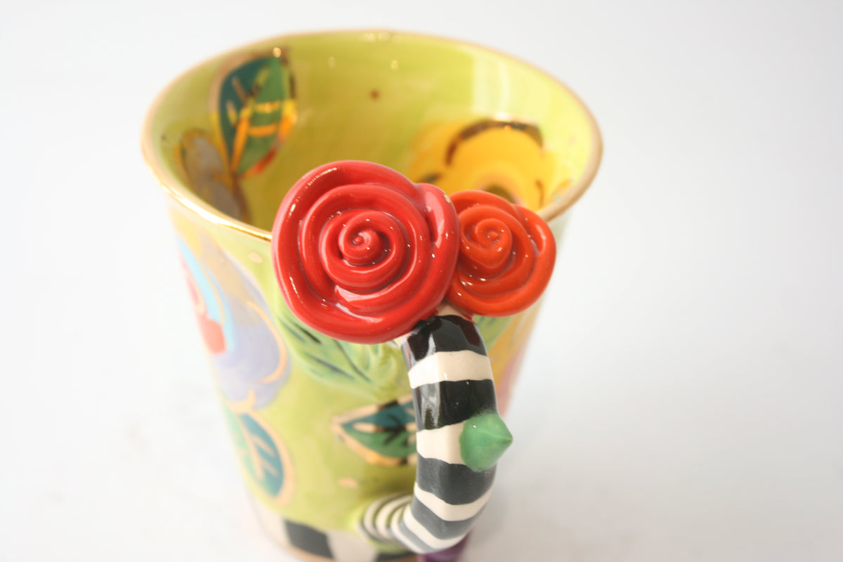Rose Handled Mug Gold New Rose Green with Black and White Detail - MaryRoseYoung