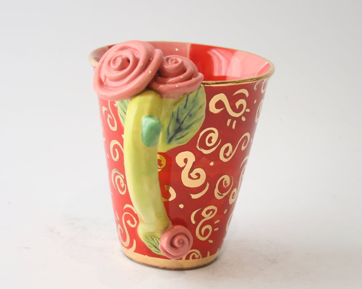 Rose Handled Mug Red Paisley - MaryRoseYoung