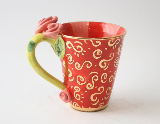 Rose Handled Mug Red Paisley - MaryRoseYoung