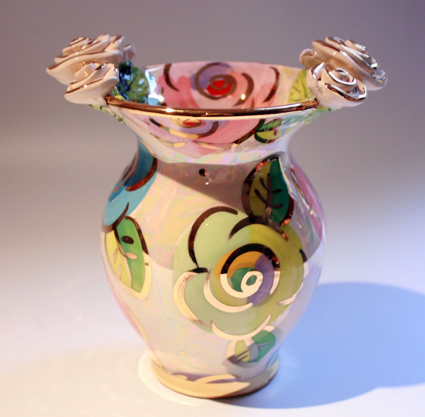 Small Fat Vase Mixed Pale Roses - MaryRoseYoung