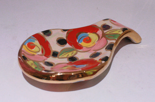 Spoon Rest Gold New Rose Black Dot - MaryRoseYoung