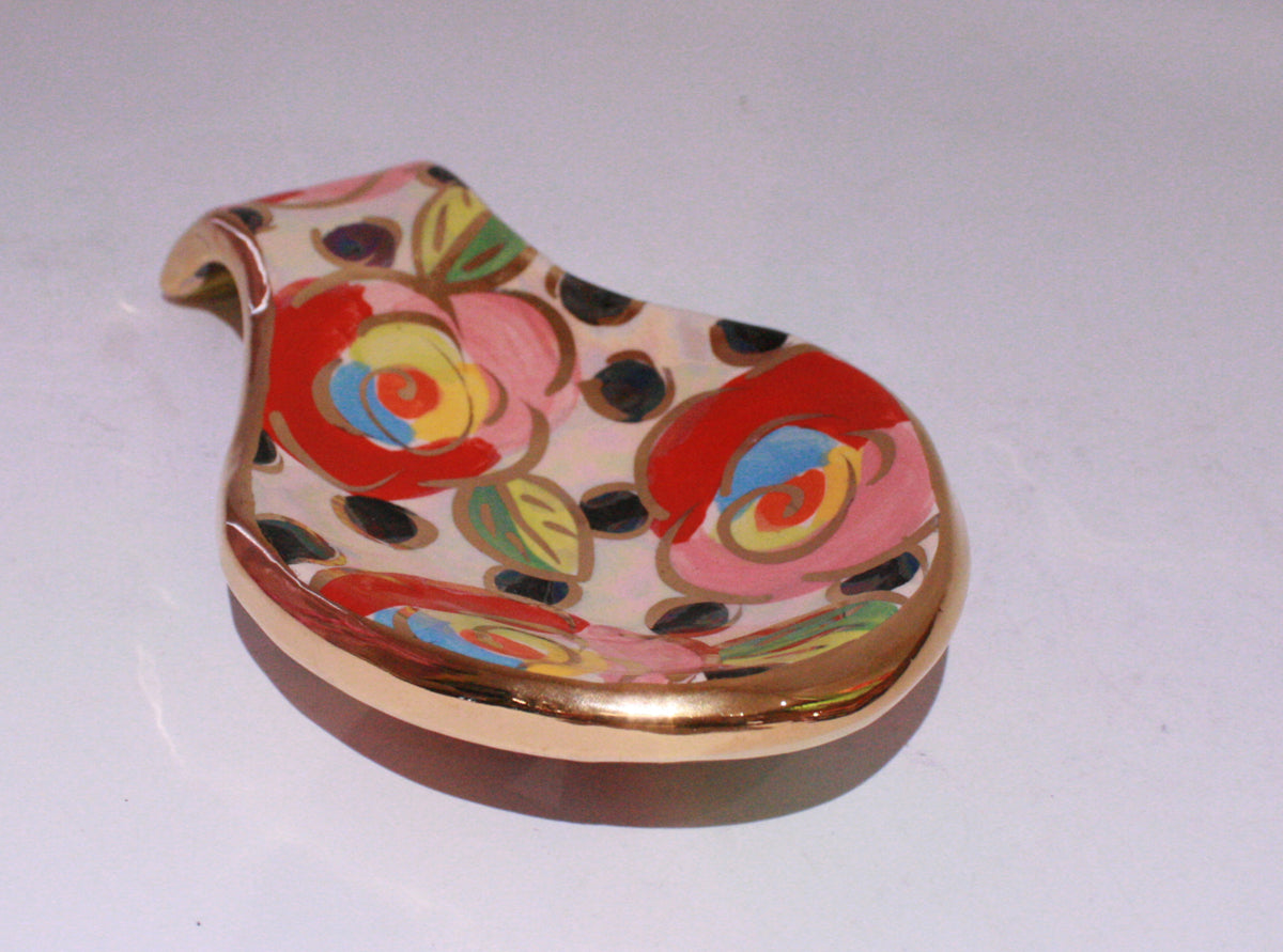 Spoon Rest Gold New Rose Black Dot - MaryRoseYoung