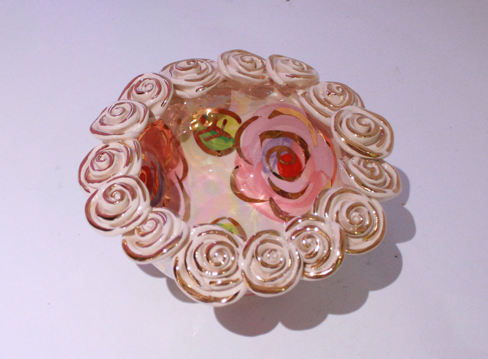 Tiny Rose Encrusted Bowl Pale Rose Pink - MaryRoseYoung