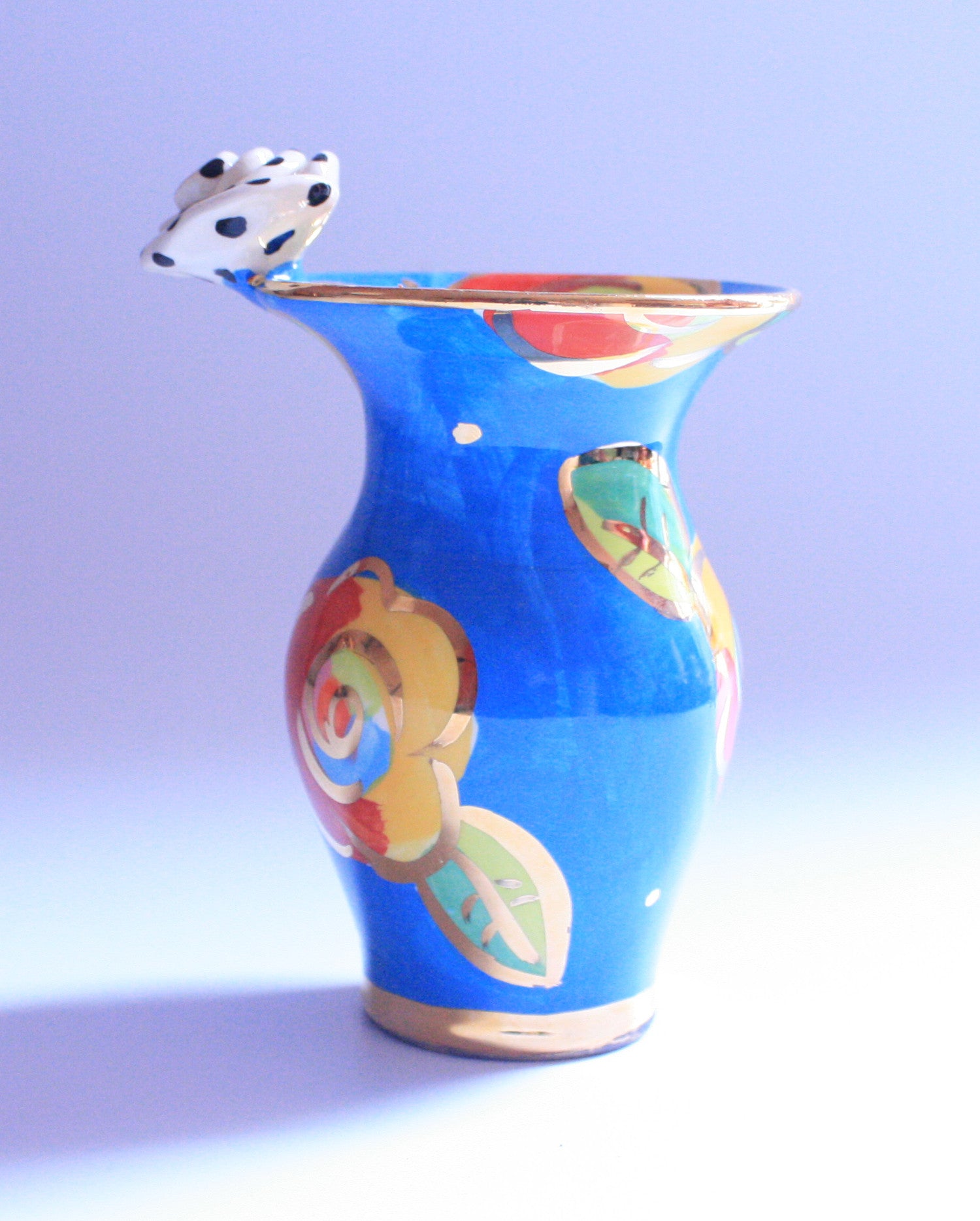 Tiny Rose Edged Vase Blue Rose - MaryRoseYoung