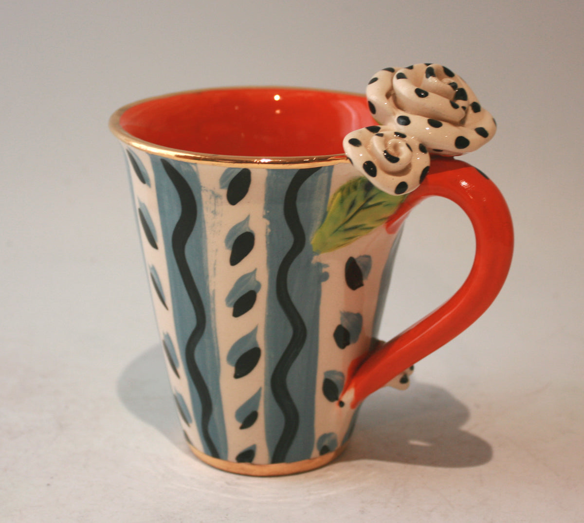 Rose Handled New Shape Large Mug in Black and White Pastel Stripes