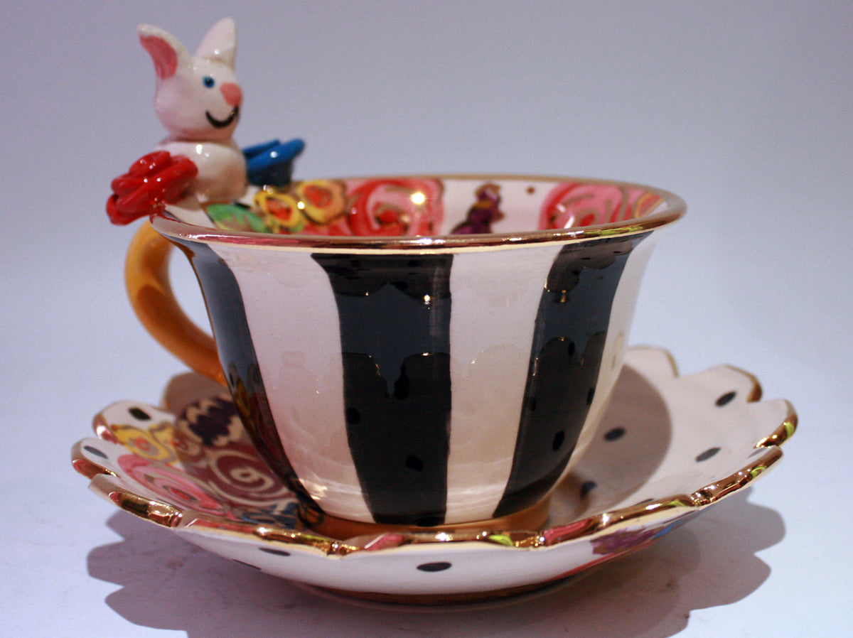 "Alice in Wonderland" White Rabbit Cup and Saucer - MaryRoseYoung