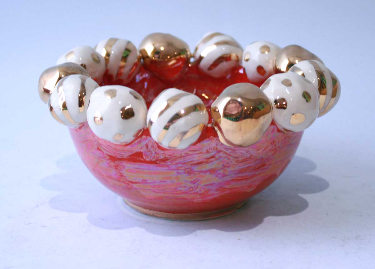 Tiny Beaded Bowl in Iridescent Red