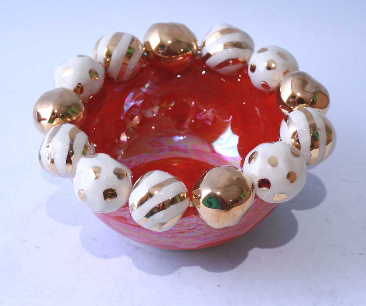 Tiny Beaded Bowl in Iridescent Red