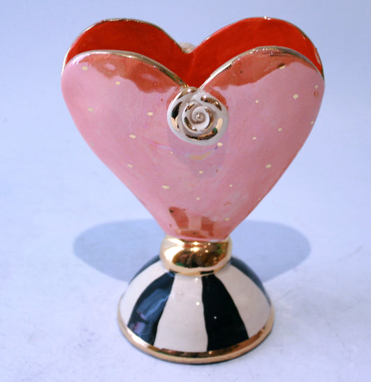 Baby Heart Vase in Peach with Gold Dots
