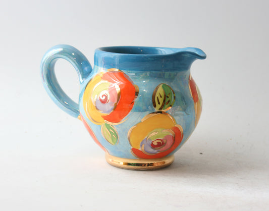 Small Barrel Jug in Gold New Rose on Blue