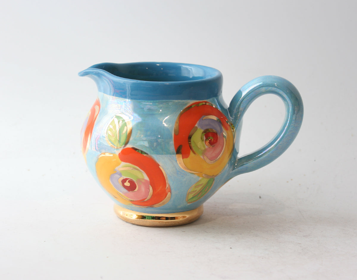 Small Barrel Jug in Gold New Rose on Blue