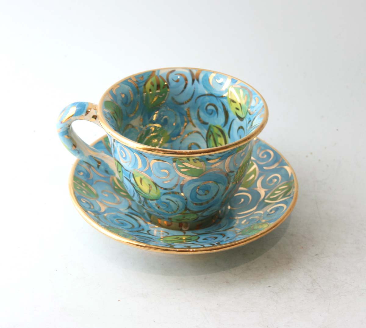 Cup and Saucer in Blue Rosebush