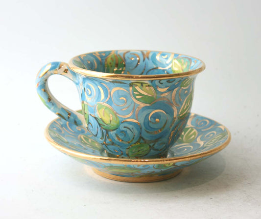 Cup and Saucer in Blue Rosebush