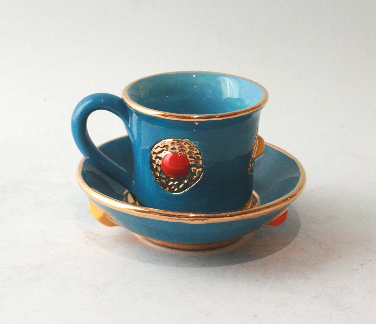 Jewelled Demi-Tasse and Saucer in Blue