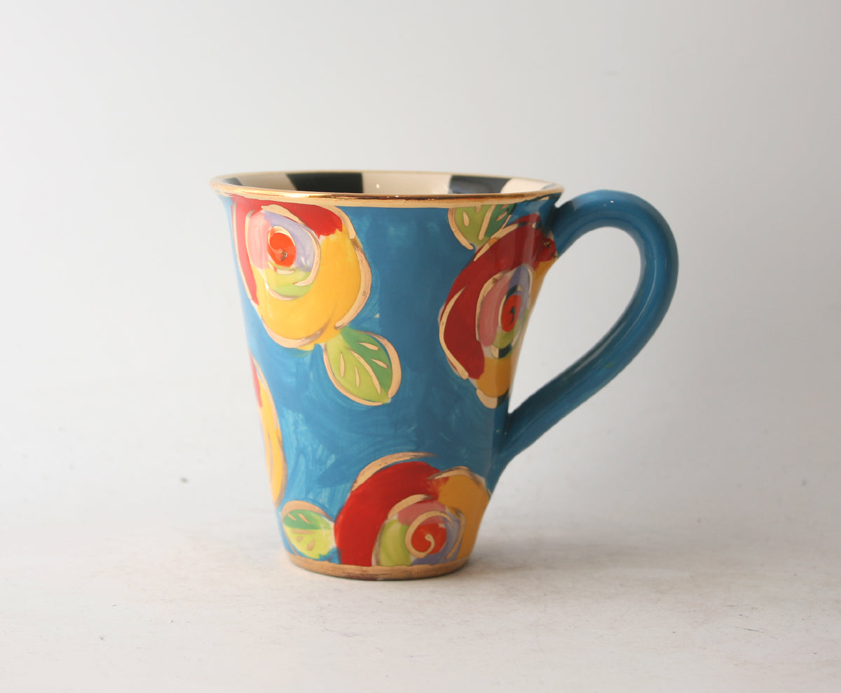 New Shape Large Mug in New Rose Blue with Black and White Stripes