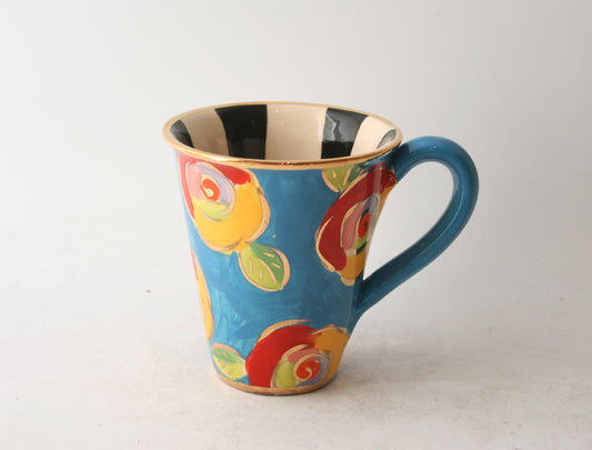 New Shape Large Mug in New Rose Blue with Black and White Stripes