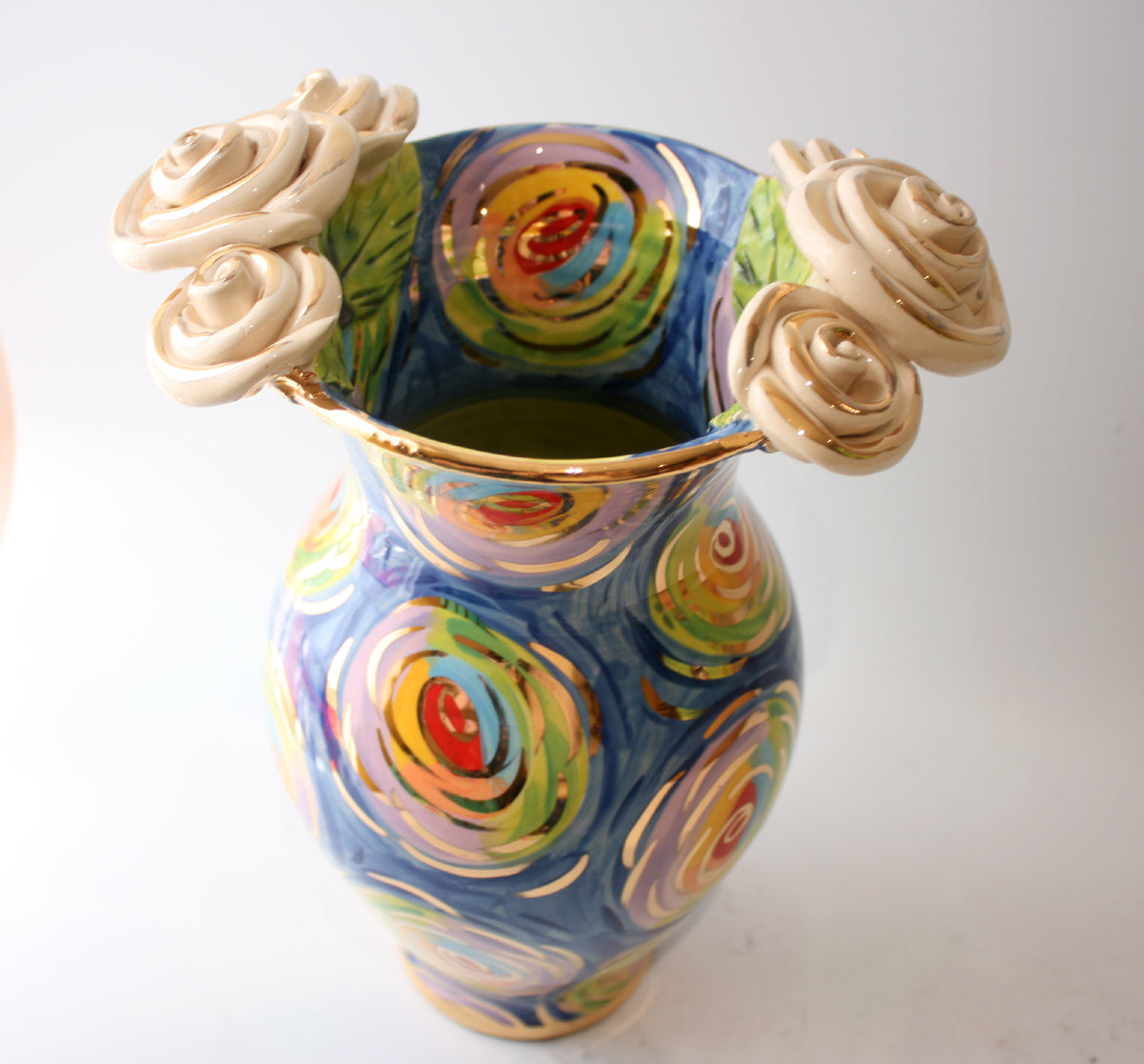 Large Vase in Gold New Rose Swirl - MaryRoseYoung