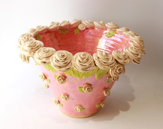 Giant Rose Encrusted and Studded Punch Bowl