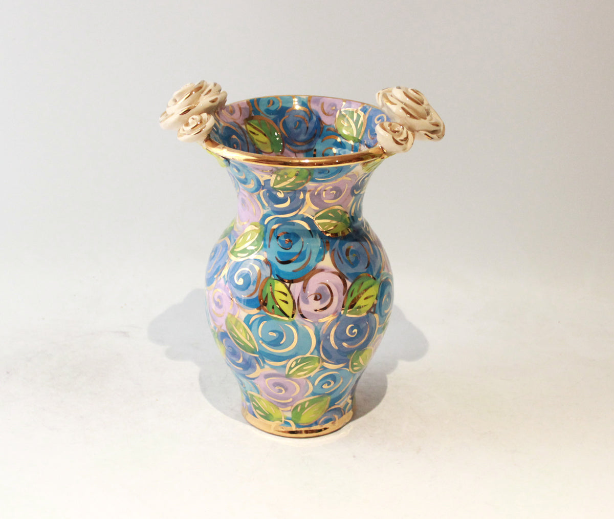 Medium Rose Edged Vase in Blue Rosebush