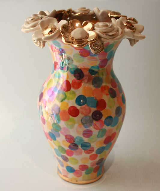 Large Multiflower Encrusted Vase in Buble