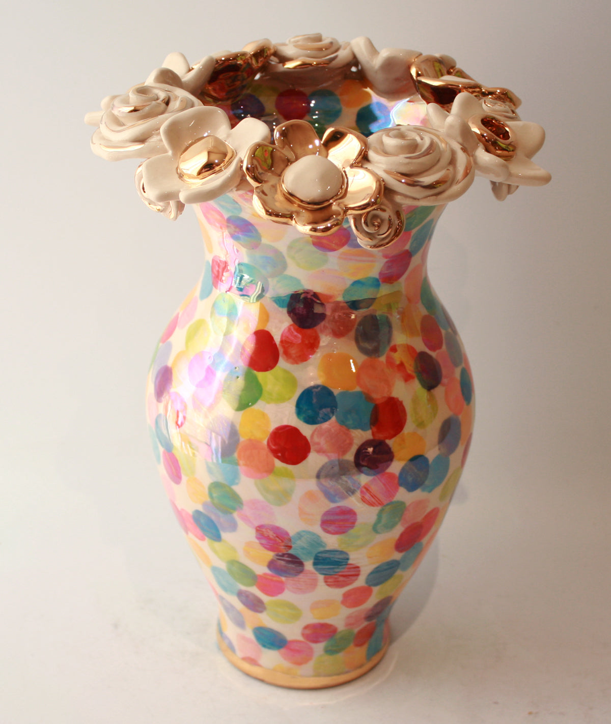 Large Multiflower Encrusted Vase in Buble