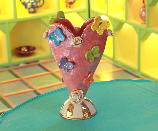 Butterfly Studded Large Heart Vase
