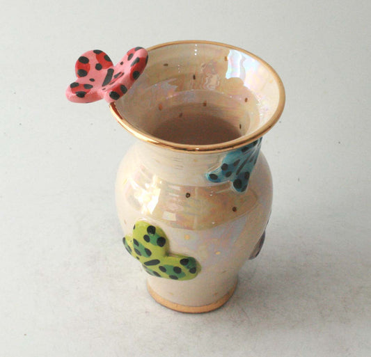 Tiny Butterfly Encrusted Vase in Iridescent White
