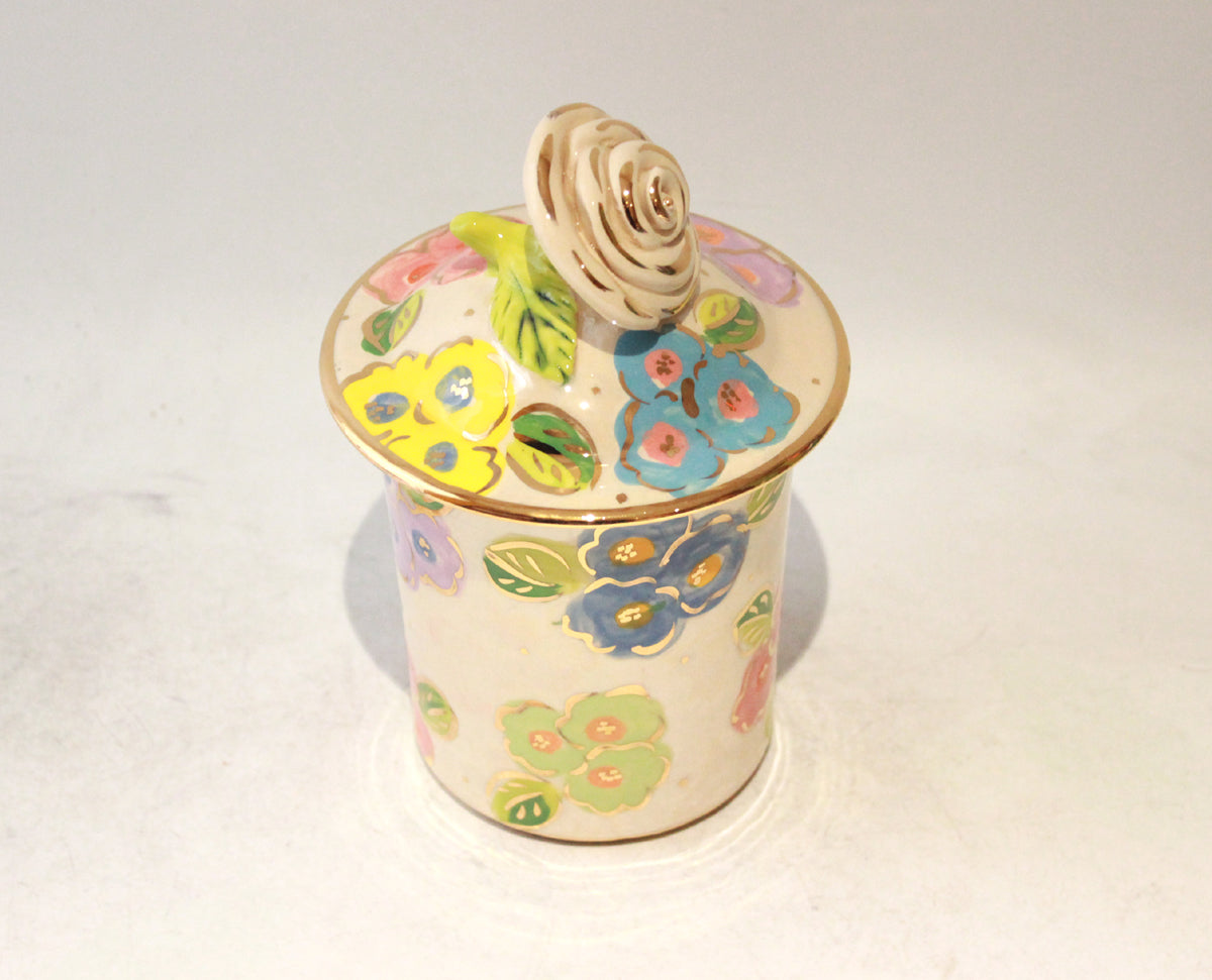 Medium Rose Lidded Tea Caddy in Petit Fleur