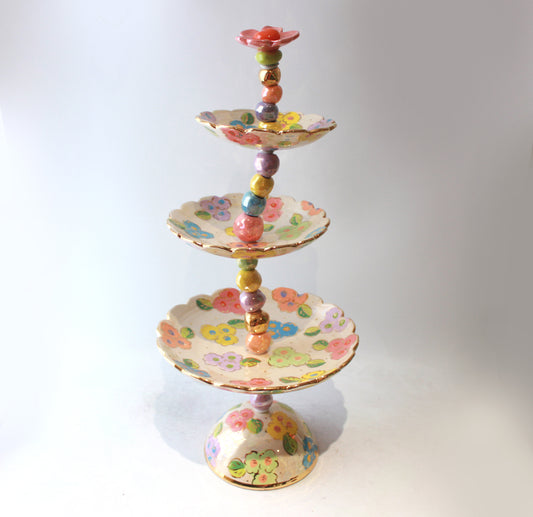 Three Tiered Wonky Cakestand in Petit Fleur