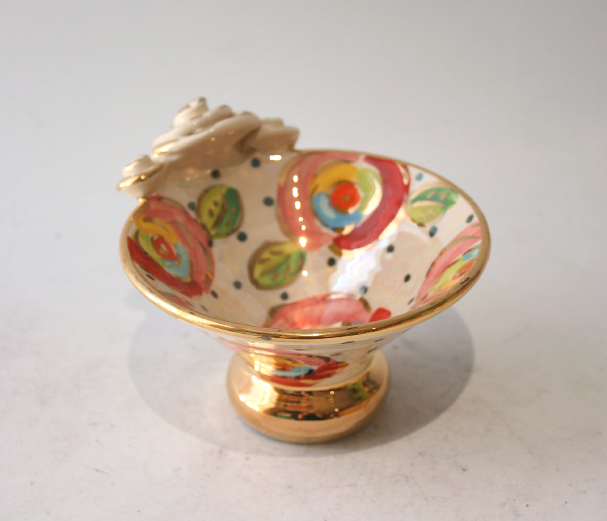 Candy Dish in Gold New Rose on Polka