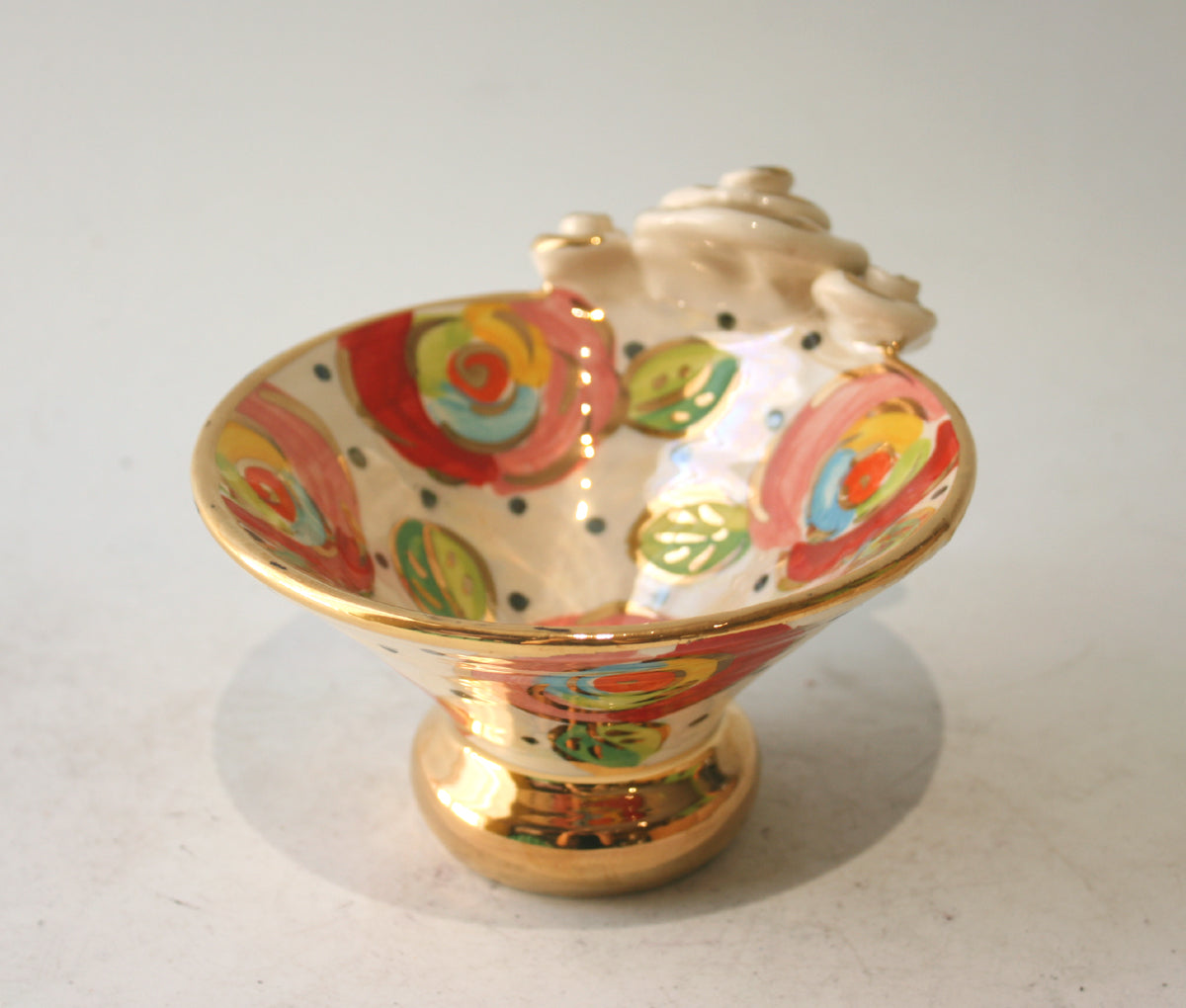 Candy Dish in Gold New Rose on Polka