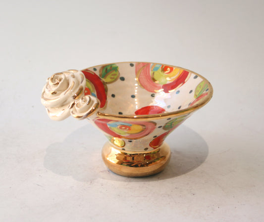 Candy Dish in Gold New Rose on Polka