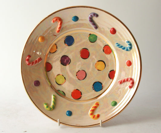 Candy Cane Side Plate in Coloured Dot