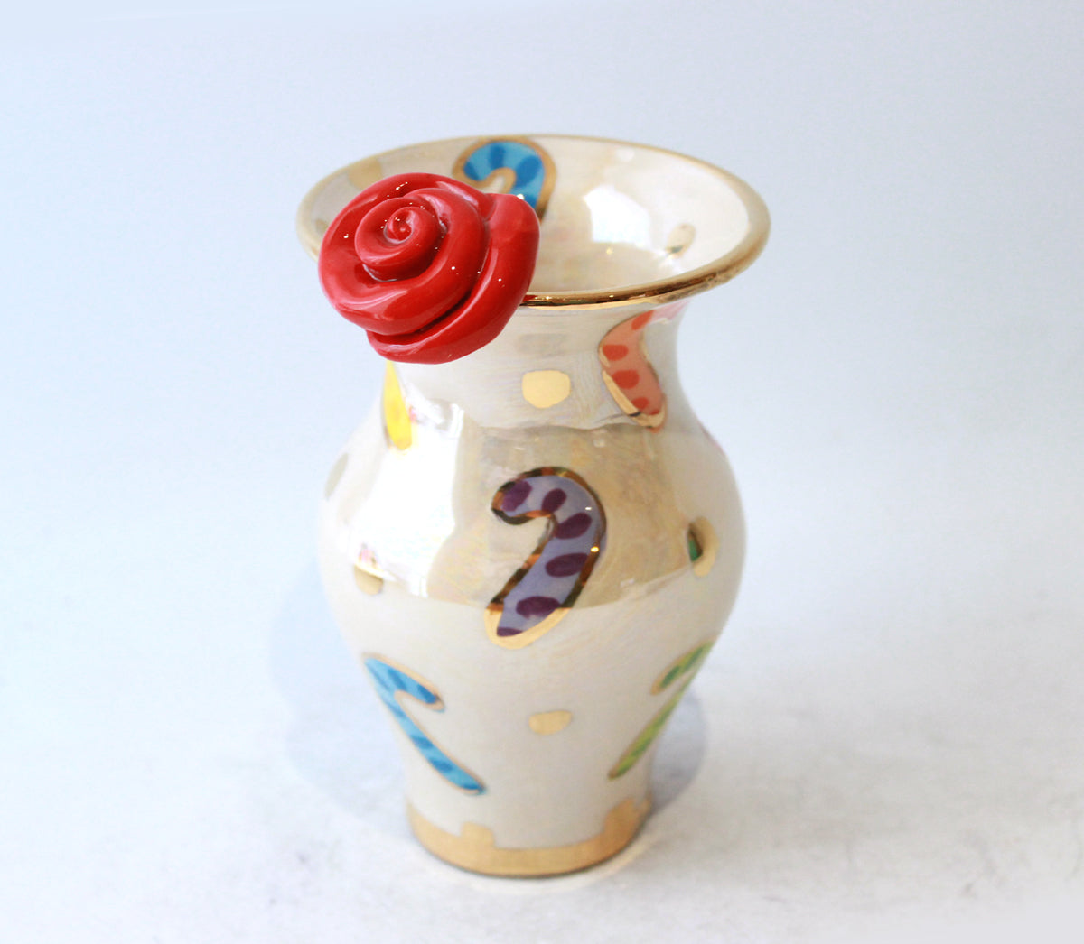 Tiny Rose Edged Vase in Candy Canes