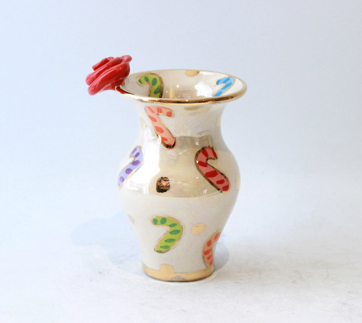 Tiny Rose Edged Vase in Candy Canes