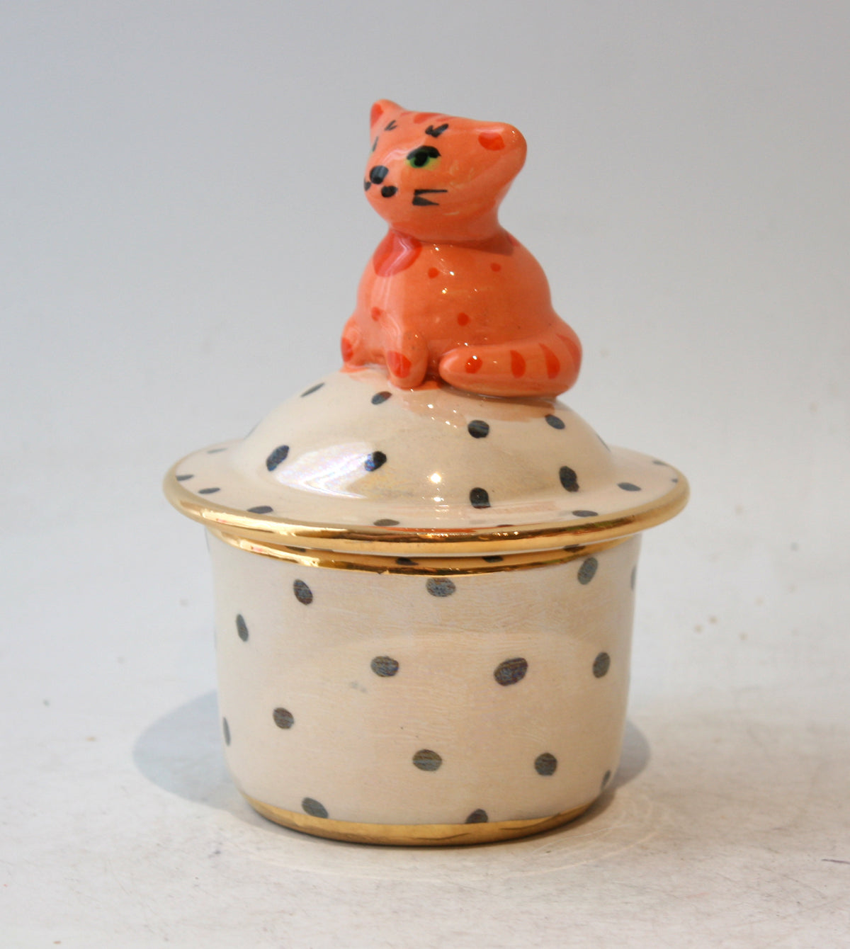 Lidded Pot with Cat in Polka