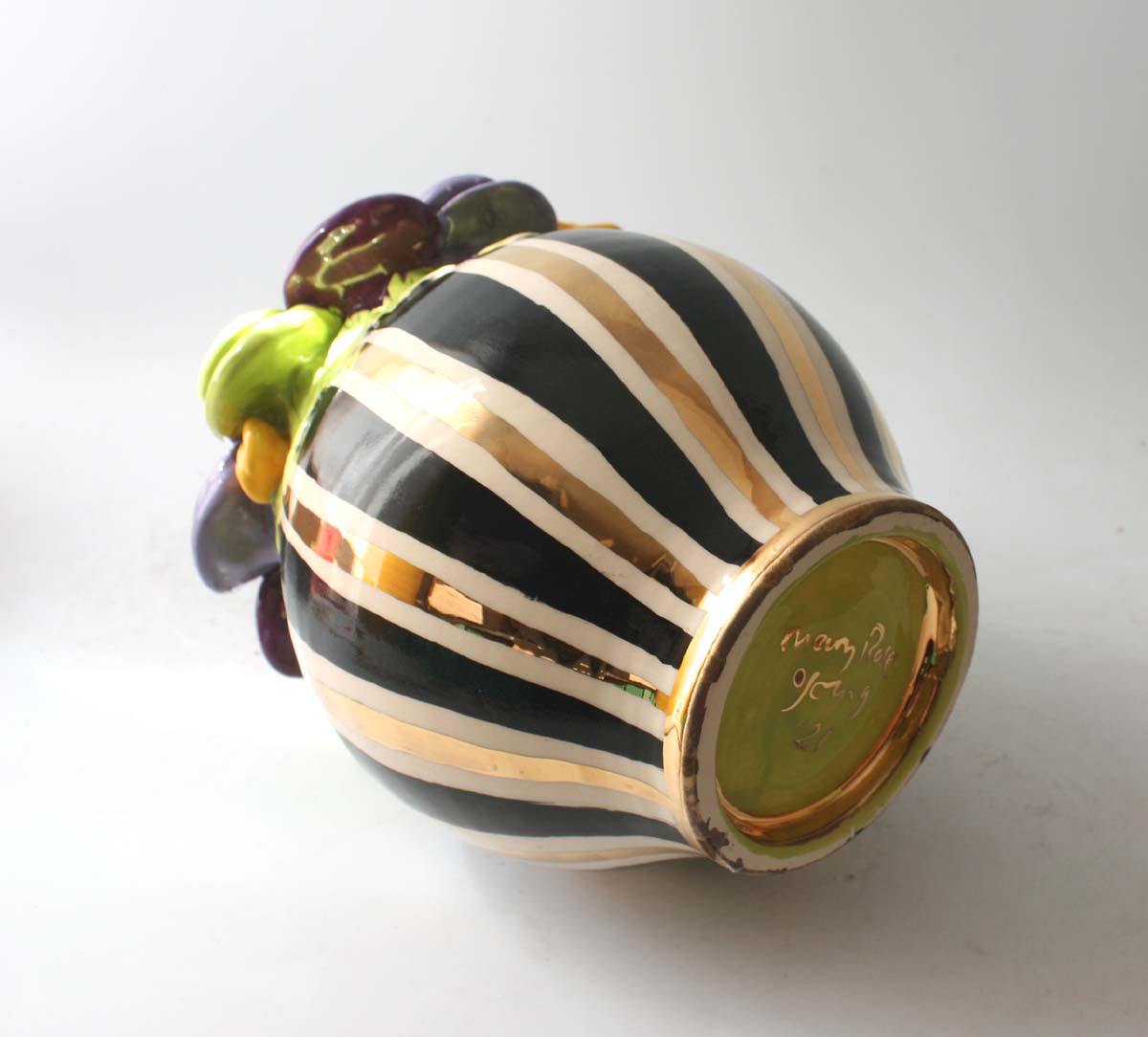 Cauldron Vase in Black and Gold and White Stripes