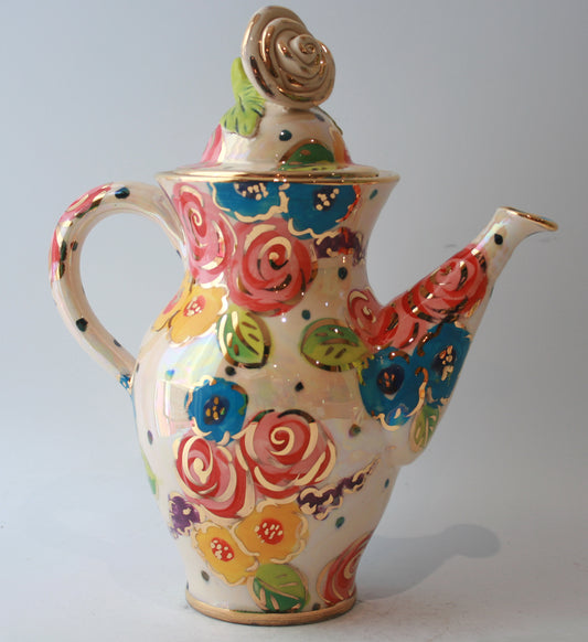 Coffee Pot in Vintage Floral - MaryRoseYoung